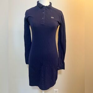 Lacoste Navy Long-Sleeve Polo Dress with Crocodile Logo